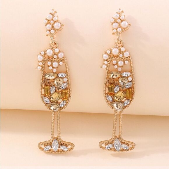 #ck1 LITTLE BIT O BUBBLY CHAMPAGNE EARRINGS - Picture 3 of 9